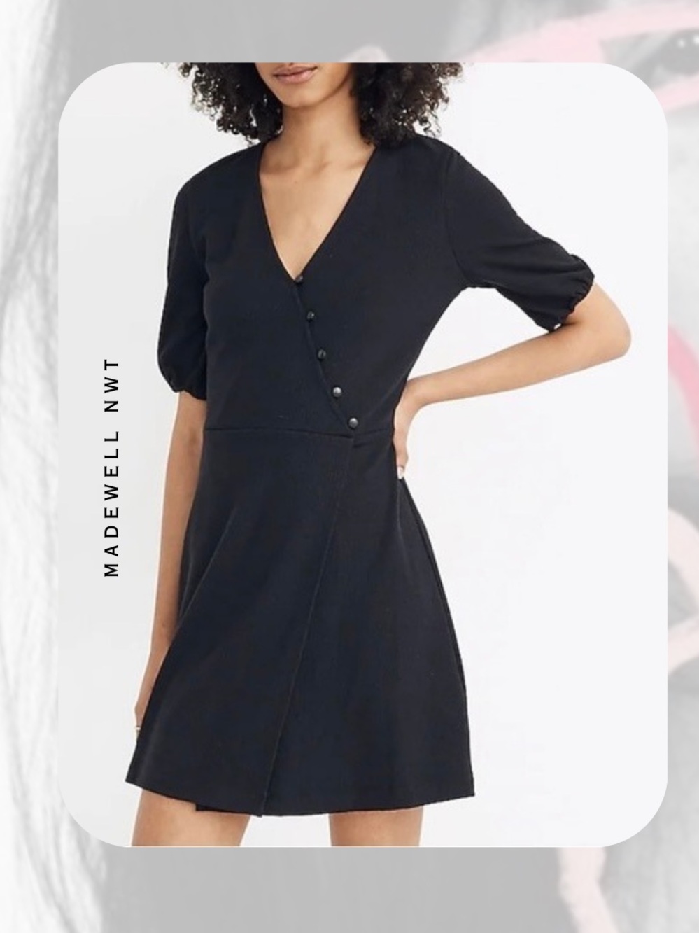 NWT🎉 Madewell Classic Black V-Neck Short Sleeve Wrap Style Mini Dress